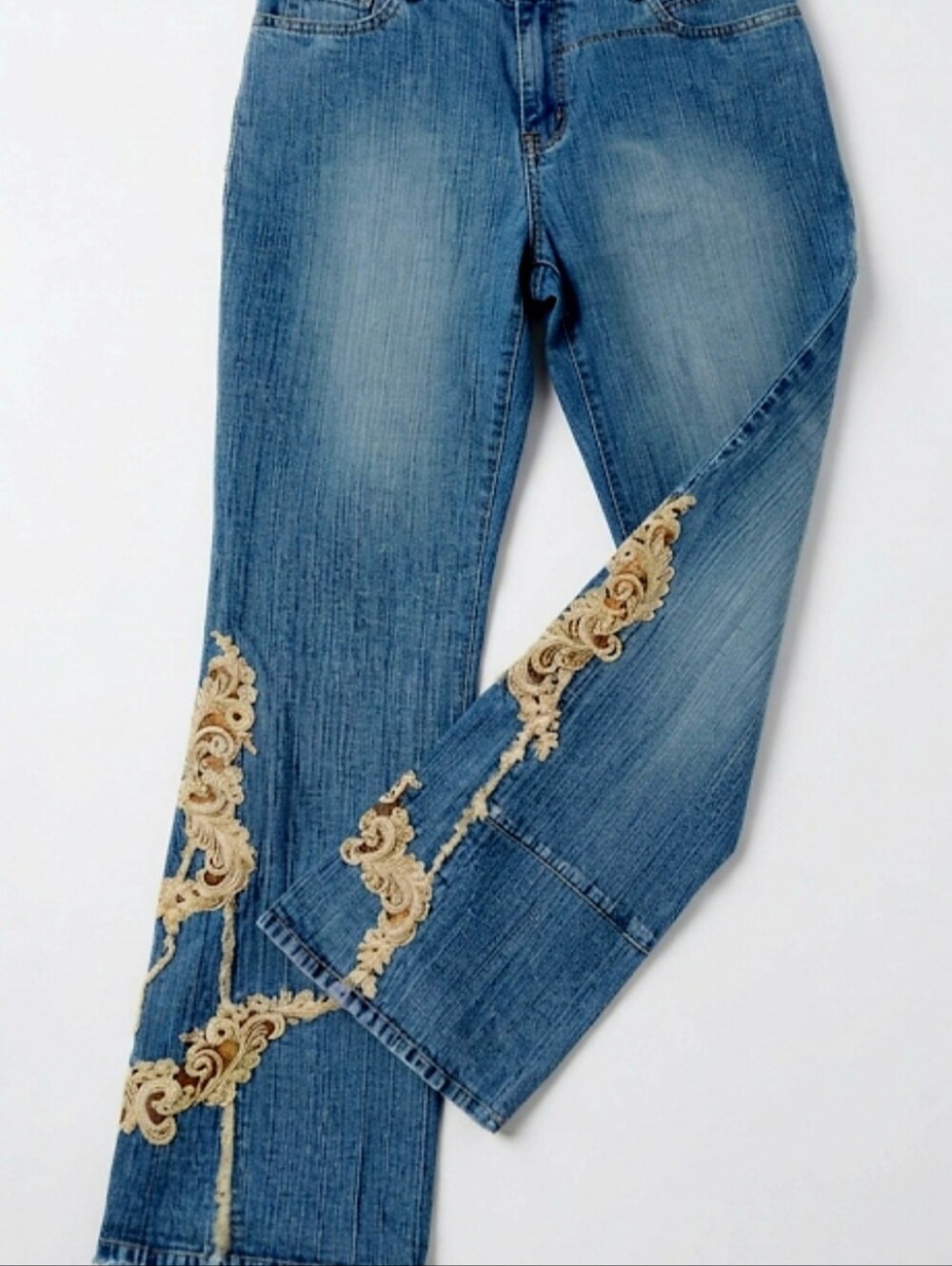 International Concepts Staight Leg Jeans w/Cream Embroidery